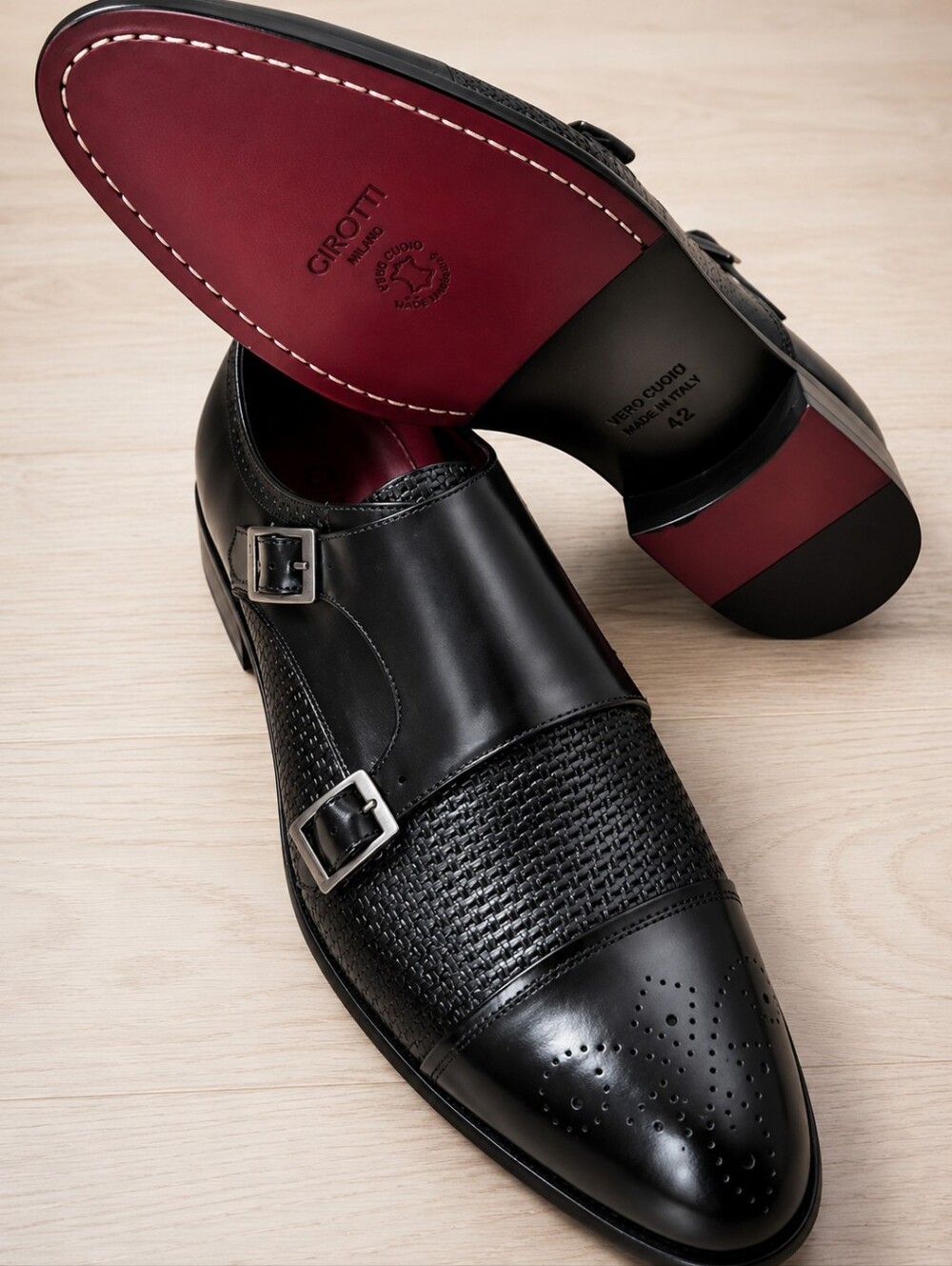 Girotti Milano Men's Luxury Leather Double Monk Strap Italian Dress Shoe Size 11